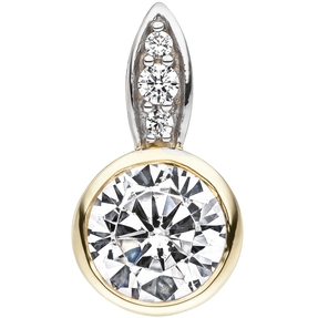Anhänger mit weißen Zirkonia rund solitär 375 Gold Gelbgold bicolor Goldanhänger