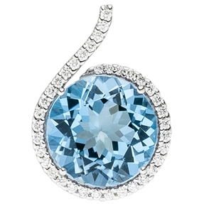 Anhänger mit 37 Diamanten Brillanten Blautopas hellblau rund 585 Gold Weißgold