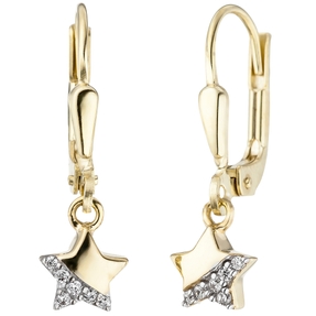 Ohrhänger Brisur Stern Sterne mit Zirkonia weiß 375 Gold Gelbgold Kinderohrringe Ohrhänger Brisur Stern Sterne mit Zirkonia weiß 375 Gold Gelbgold Kinderohrringe