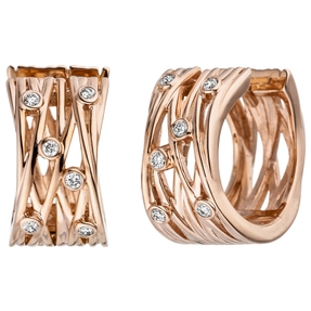 Ohrringe Creolen 12 Diamanten Brillanten geflochtenes Muster 585 Gold Rotgold Ohrringe Creolen 12 Diamanten Brillanten geflochtenes Muster 585 Gold Rotgold