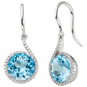 Ohrringe Ohrhänger 70 Diamanten Brillanten Blautopase hellblau 585 Gold Weißgold Ohrringe Ohrhänger 70 Diamanten Brillanten Blautopase hellblau 585 Gold Weißgold
