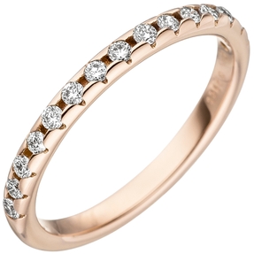 Damen-Ring mit 15 Diamanten Brillanten 2,4mm schmal 585 Gold Rotgold