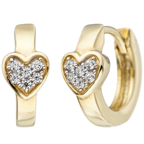 Ohrringe Creolen Herz Herzen weiße Zirkonia 375 Gold Gelbgold Kinderohrringe Ohrringe Creolen Herz Herzen weiße Zirkonia 375 Gold Gelbgold Kinderohrringe