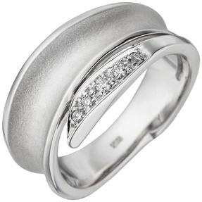 Ring Damenring mit 5 Diamanten Brillanten 585 Gold Weißgold teilmattiert