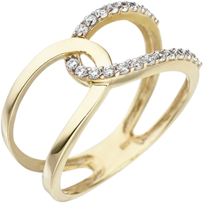 Ring mit weißen Zirkonia elegante Schlaufe 2-reihig 375 Gold Gelbgold Goldring