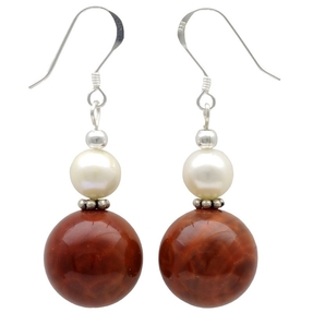 Ohrringe Ohrhänger Achat Feuerachat & Süßwasser Perlen 925 Silber rot orange Ohrschmuck Damen