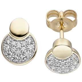 Ohrstecker Erde & Mond weiße Zirkonia 333 Gold Gelbgold Goldohrringe Damen