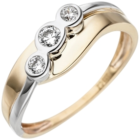 Ring mit 3 weißen Zirkonia 333 Gold Gelbgold Weißgold Goldring Fingerschmuck