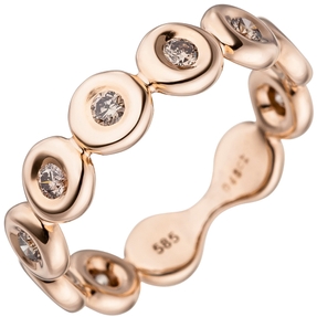Damen-Ring mit 9 Diamanten Brillanten 0,46 Ct. 585 Gold Rotgold Rotgoldring
