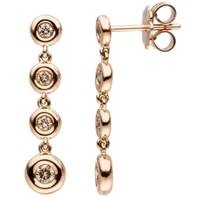 Ohrhänger Hängerstecker Ohrringe 8 Diamanten Brillanten braun 585 Gold Rotgold