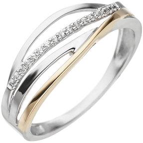 Ring mit Zirkonia weiß vier Streifen 333 Gold Weißgold Gelbgold Goldring bicolor