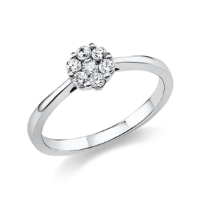 Ring Blume aus 585 Weißgold 6 Brillanten 0,2ct TW-SI 1 Brillant 0,06ct TW-SI Ø6mm