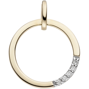 Anhänger mit 5 Diamanten Brillanten auf dem Segment Kreis 585 Gold Gelbgold