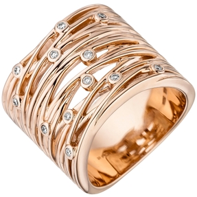 Breiter 18,5mm -Ring 12 Diamanten 0,14 Ct W/SI 585 Gold Rotgold