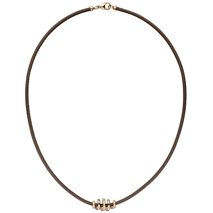 Collier aus Leder 47 Brillanten 585 Rotgold 45cm