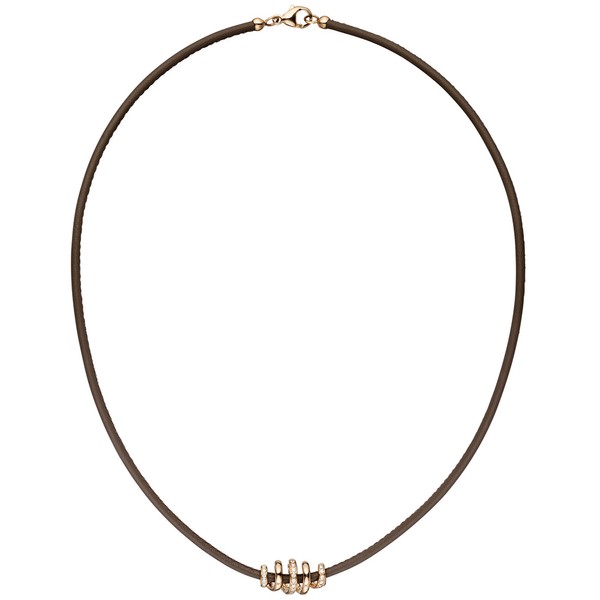 Collier aus Leder 47 Brillanten 585 Rotgold 45cm
