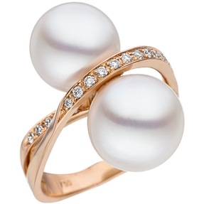 Ring mit 24 Diamanten Brillanten Südsee-Perlen weiß 750 Gold Rotgold Perlenring