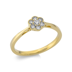 Ring Blume aus 750 Gold Gelbgold 7 Brillanten 0,19ct TW-SI B:6,3mm