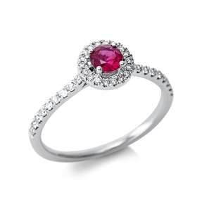 Ring aus 750 Weißgold Rubin 0,36ct rot 36 Brillanten 0,2ct TW-SI Ø7,2mm