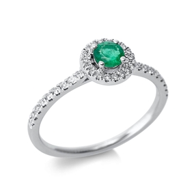 Ring aus 750 Weißgold Smaragd 0,26ct grün 36 Brillanten 0,2ct TW-SI Ø7,3mm