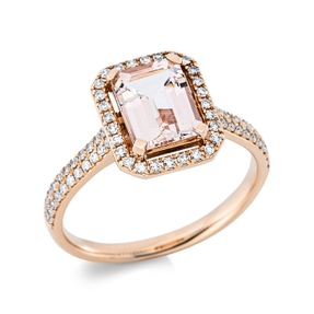Ring aus 750 Rotgold Morganit 1,3ct rosa 72 Diamanten 0,26ct TW-SI B:11,4mm