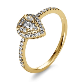 Ring Tropfen aus 585 Gold Gelbgold 47 Diamanten 0,32ct TW-SI B:9,5mm