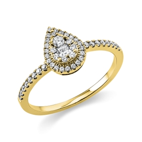 Ring Tropfen aus 750 Gold Gelbgold 47 Diamanten 0,31ct TW-SI B:9,3mm