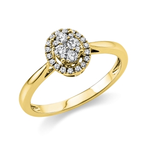 Ring Oval aus 750 Gold Gelbgold 28 Diamanten 0,25ct TW-SI B:8,5mm