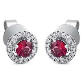 Ohrstecker rund 750 Weißgold 2 Rubine 0,8ct rot 36 Brillanten 0,13ct TW-SI Ø7,2mm