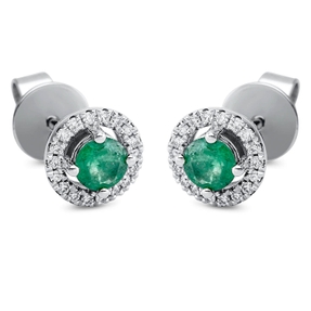 Ohrstecker rund 750 Weißgold 2 Smaragde 0,47ct grün 36 Brillanten 0,13ct TW-SI