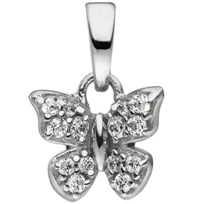 Kleiner Anhänger Schmetterling mit weißen Zirkonia 925 Silber Kinder Halsschmuck