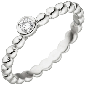 Ring Kugelring Kugel mit weißem Zirkonia Solitär 925 Sterling Silber Damen