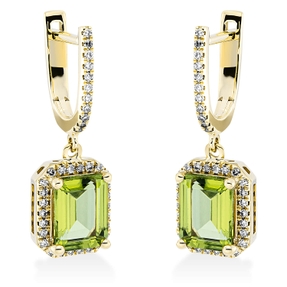 Ohrschmuck 750 Gelbgold 2 Peridote 3,23ct grün 74 Diamanten 0,3ct TW-SI 25,3x8,3mm Ohrschmuck 750 Gelbgold 2 Peridote 3,23ct grün 74 Diamanten 0,3ct TW-SI 25,3x8,3mm