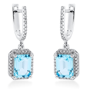 Ohrschmuck Ohrhänger 750 Weißgold 2 Topase 3,8ct blau 74 Diamanten 0,3ct TW-SI