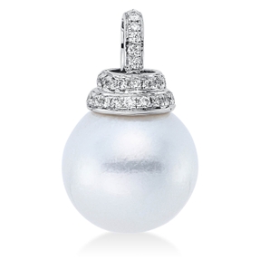 Anhänger aus 750 Weißgold Südsee-Perle 13,5mm weiß 25 Brillanten 0,19ct W-SI Anhänger aus 750 Weißgold Südsee-Perle 13,5mm weiß 25 Brillanten 0,19ct W-SI
