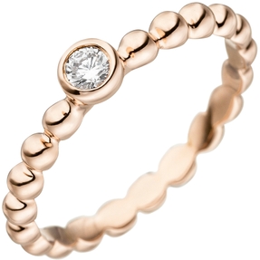 Damen-Ring Kugelring weiße Zirkonia Solitär 925 Silber Rotgold vergoldet Damen-Ring Kugelring weiße Zirkonia Solitär 925 Silber Rotgold vergoldet