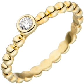 Damen-Ring Kugelring weiße Zirkonia Solitär 925 Silber Gelbgold vergoldet Damen-Ring Kugelring weiße Zirkonia Solitär 925 Silber Gelbgold vergoldet