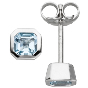 Ohrstecker Ohrringe mit Blautopas blau hellblau Solitär 925 Sterling-Silber