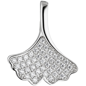 Anhänger Ginko Ginkgo Blatt mit weißen Zirkonia 925 Silber Silberanhänger