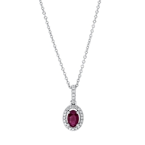 Collier aus 750 Weißgold Rubin 0,46ct rot 25 Brillanten 0,11ct TW-SI L:45cm