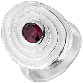 Ring mit rotem Rhodolith oval teilmattiert Spiralform 925 Silber Silberring