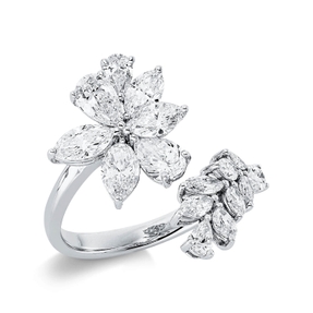 Ring Blumen aus 750 Gold Weißgold 16 Diamanten 2,42ct TW B:21,6mm