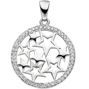 Anhänger Sternchen im Kreis Stern Silhouette mit Zirkonia 925 Silber Halsschmuck