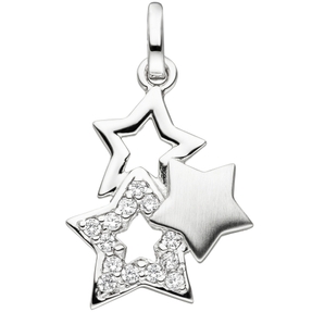 Anhänger 3 Sterne mit Zirkonia teilmattiert 925 Silber Silbersterne Sternchen