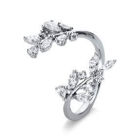 Ring offen Blumenzweig aus 750 Weißgold 16 Diamanten 0,77ct TW-SI B:22,7mm