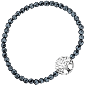 Armband Armkette aus schwarzen Hämatit Anhänger Lebensbaum dehnbar 925 Silber Armband Armkette aus schwarzen Hämatit Anhänger Lebensbaum dehnbar 925 Silber