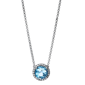Collier aus 750 Weißgold Topas 1,5ct blau 22 Brillanten 0,1ct TW-SI L:43,2cm