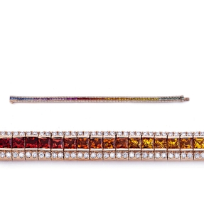 Armband 750 Rotgold 60 Saphire 7,87ct mehrfarbig 256 Brillanten 1,71ct TW-SI L:18cm Armband 750 Rotgold 60 Saphire 7,87ct mehrfarbig 256 Brillanten 1,71ct TW-SI L:18cm