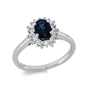 Ring 750 WhiteGold Sapphire 0.94ct blue 20 Brilliant-Cut Diamonds 0.27ct TW-SI BandWidth:11.3mm Ring 750 WhiteGold Sapphire 0.94ct blue 20 Brilliant-Cut Diamonds 0.27ct TW-SI BandWidth:11.3mm