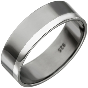 Ring aus 925 Silber schwarz teilrhodiniert bicolor flach schlicht Fingerschmuck